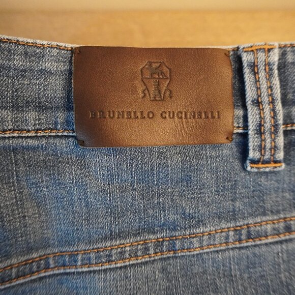 Brunello Cucinelli Monili Jeans Blue Denim Boyish Tapered Leg Waist 32" Size 8 - Picture 9 of 10